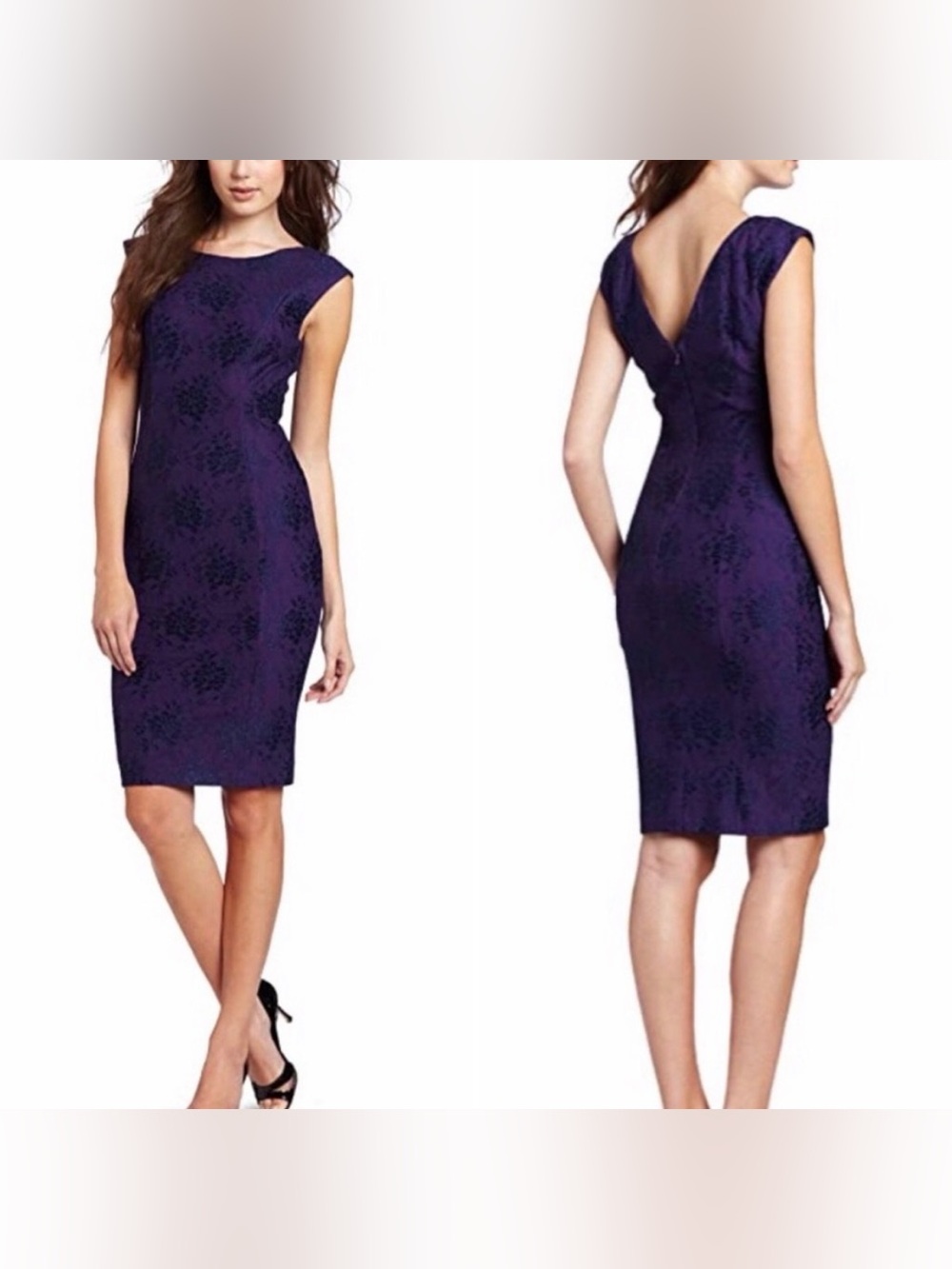 French Connection Sleeveless Purple Lace-Pattern Sheath Dress